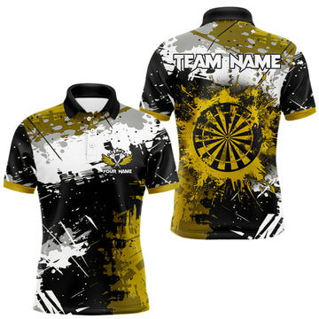 Maxcorners Custom Yellow Grunge Dart Shirt With Pocket Option For Men, Dart Team Jersey LM0402
