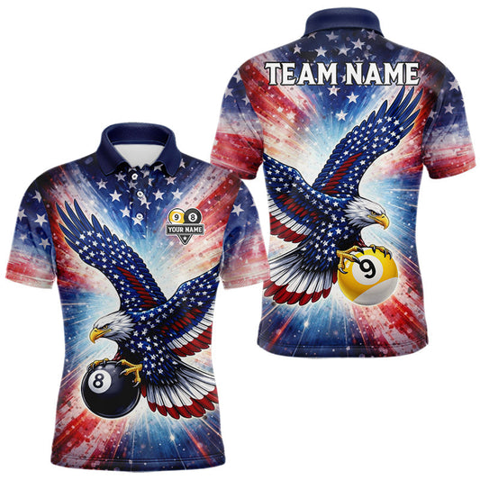 Maxcorners Custom 8 Ball & 9 Ball American Flag Eagle Billiard Shirt For Men, Pool Team Jersey Polo & 1/4 Zip LM0404