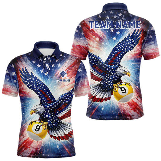 Maxcorners Custom 9 Ball American Flag Eagle Billiard Shirt For Men, Patriotic Pool Team Jersey Polo, 1/4 Zip LM0404