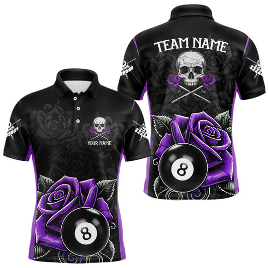 Maxcorners Black And Purple 8 Ball Pool And Roses Custom Skull Billiard Shirts For Men, Billiard Team Jersey LM0404
