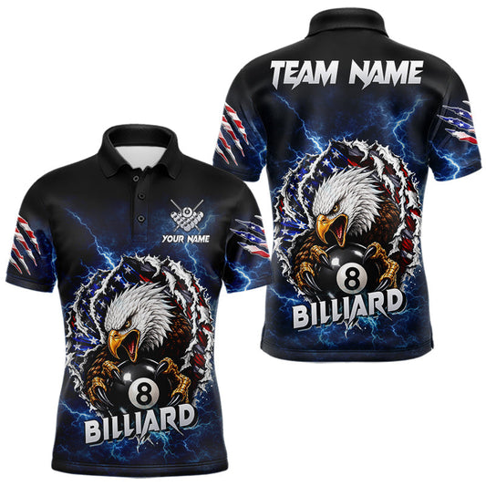 Maxcorners Blue Lightning US Flag Eagle Billiard Shirt For Men Custom 8 Ball Pool Team Jersey Polo & 1/4 Zip