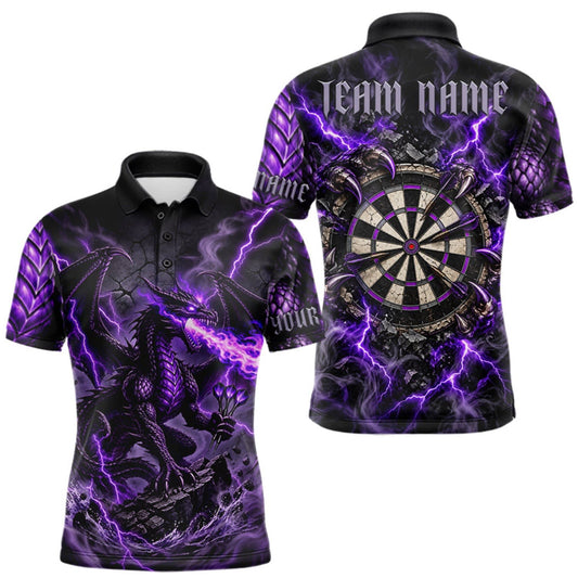 Maxcorners Purple Lightning Thunder Custom Dragon Darts Shirts For Men, Darts League Jersey Polo & 1/4 Zip LM0510