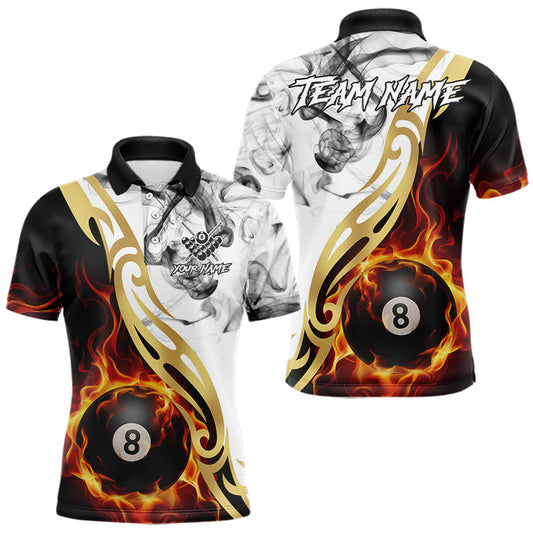 Maxcorners 8 Ball Pool Fire Flame Smoke Tribal Billiard Shirt For Men Custom Billiard Team Jersey |White LM0412