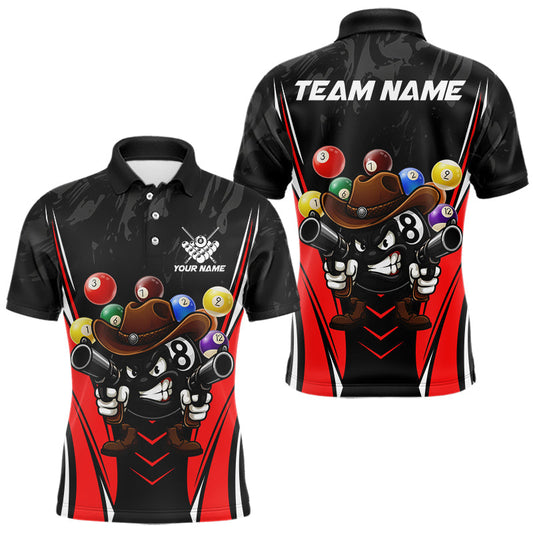 Maxcorners Black And Red Funny 8 Ball Billiard Shirt For Men Custom Pool Team Shirts, Billiard Jersey Outfit LM0412