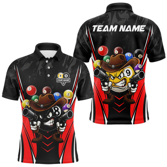 Maxcorners Funny 8 Ball & 9 Ball Billiard Shirt For Men Custom Black And Red Pool Team Shirt, Billiard Jersey LM0412