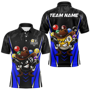 Maxcorners Funny 8 Ball & 9 Ball Billiard Shirt For Men Custom Black And Blue Pool Team Shirt, Billiard Jersey LM0412