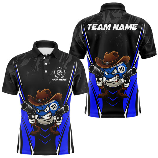Maxcorners Black And Blue Funny 10 Ball Billiard Shirt For Men Custom Pool Team Shirts, Billiard Jersey LM0412