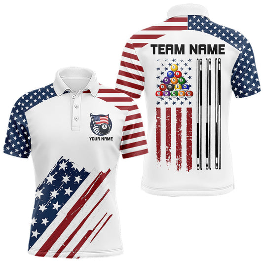 Maxcorners White Grunge American Flag Billiard Shirt For Men Custom Patriotic 8 Ball Pool Team Jersey LM0901