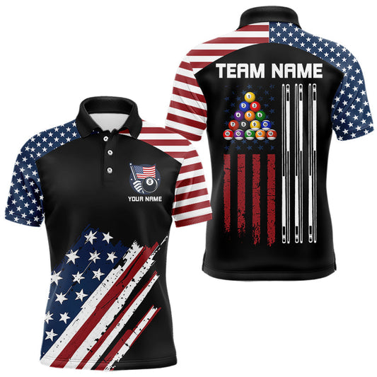 Maxcorners Black Grunge American Flag Billiard Shirt For Men Custom Patriotic 8 Ball Pool Team Jersey LM0901