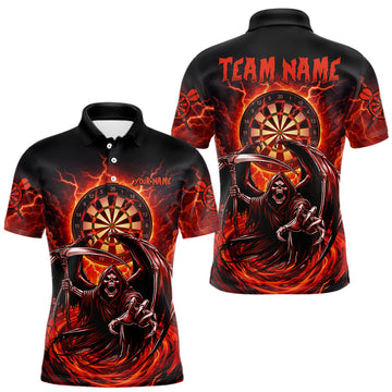 Maxcorners Personalized Red Grim Reaper Lightning Darts Shirt For Men, Darts Team Jersey Polo & 1/4 Zip LM0602