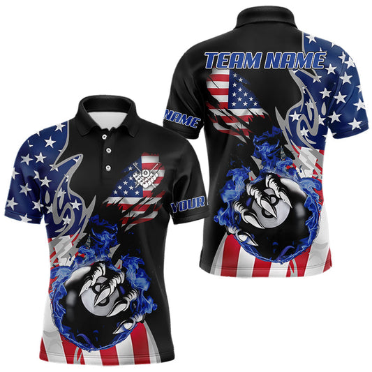 Maxcorners 8 Ball Pool Claw American Flag Billiard Shirt For Men Custom Patriotic Billiard Team Jersey|Black LM0503