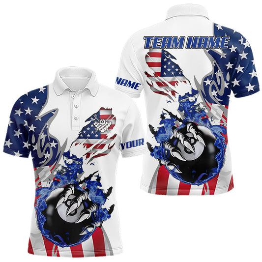 Maxcorners 8 Ball Pool Claw American Flag Billiard Shirt For Men Custom Patriotic Billiard Team Jersey|White LM0503