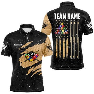 Maxcorners Custom Grunge American Flag 8 Ball Billiard Polo & 1/4 Zip For Men, Pool Team Jersey |Beige
 LM1202