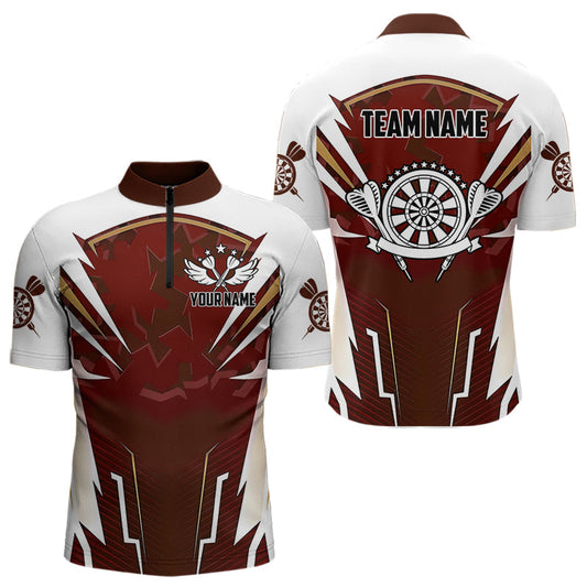 Maxcorners Personalized Wine Red And White Dart Shirts For Men Custom Team Darts Jerseys Polo & Quarter Zip