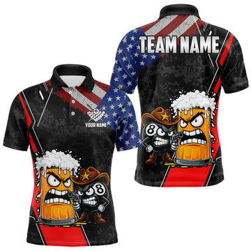 Maxcorners Funny Beer US Flag 8 Ball Pool Billiard Shirt For Men Custom Billiard Team Jersey Polo & 1/4 Zip LM0503