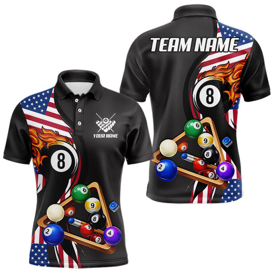Maxcorners Personalized American Flag Pool Balls Billiard Shirt For Men, 8 Ball Jersey Team Polo & 1/4 Zip LM0503