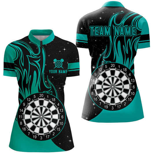 Maxcorners Personalized Turquoise Darts Fire Polo Shirts Best Custom Darts Shirts For Women Darts Team Jerseys