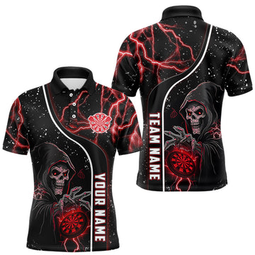 Maxcorners Personalized Red Darts Lightning Grim Reaper Polo & 1/4 Zip, Darts Shirt For Men, Dart Team Jersey
