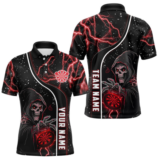 Maxcorners Personalized Red Darts Lightning Grim Reaper Polo & 1/4 Zip, Darts Shirt For Men, Dart Team Jersey