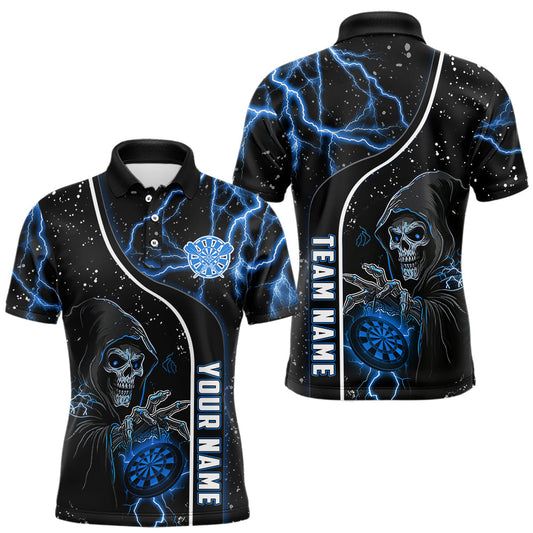 Maxcorners Custom Blue Darts Lightning Grim Reaper Polo & 1/4 Zip, Darts Shirt For Men, Darts Team Jersey