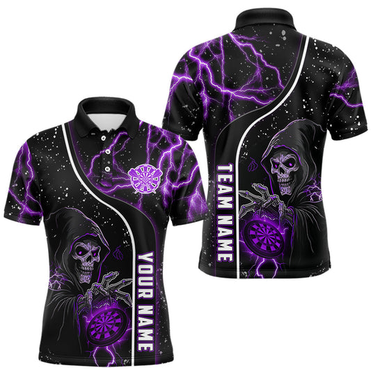Maxcorners Custom Purple Darts Lightning Grim Reaper Polo & 1/4 Zip, Darts Shirt For Men, Darts Team Jersey