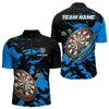 Maxcorners Personalized Black And Blue Splash Dart Polo & Quarter Zip Custom Dart Shirt For Men Darts Jersey LM1506