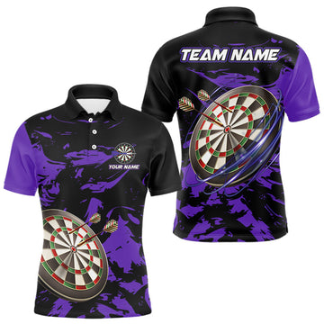 Maxcorners Personalized Black And Purple Splash Dart Polo & Quarter Zip Custom Dart Shirt For Men Darts Jersey LM1506