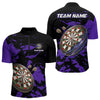 Maxcorners Personalized Black And Purple Splash Dart Polo & Quarter Zip Custom Dart Shirt For Men Darts Jersey LM1506