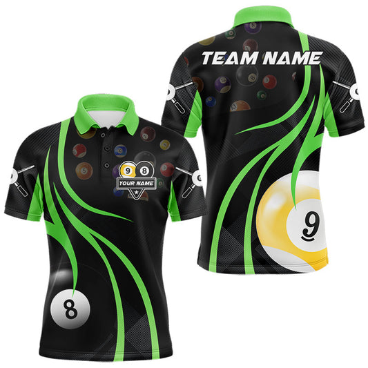 Maxcorners Personalized Billiard 8 Ball 9 Ball Pool Shirt For Men, Billiard Jersey Team Polo & 1/4 Zip|Green LM0706
