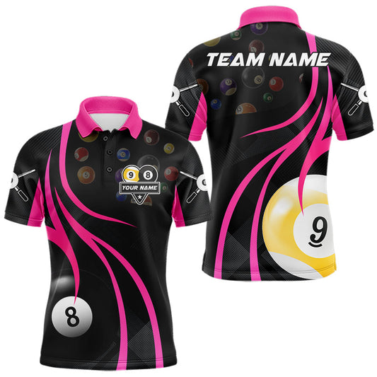 Maxcorners Personalized Billiard 8 Ball & 9 Ball Pool Shirt For Men, Billiard Jersey Team Polo & 1/4 Zip|Pink LM0706