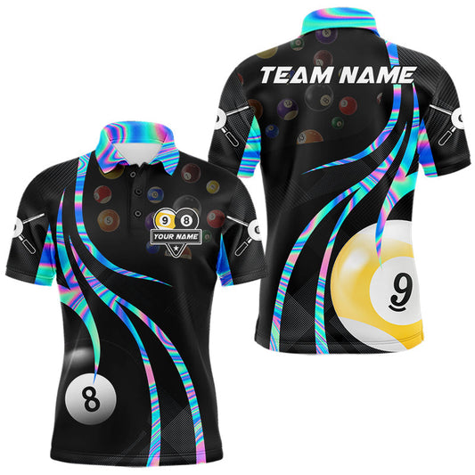 Maxcorners Custom Holographic Billiard 8 Ball 9 Ball Pool Shirt For Men, Billiard Jersey Team Polo & 1/4 Zip LM0706