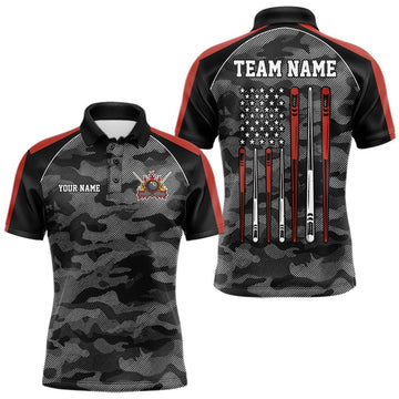 Maxcorners Customized Camouflage US Flag Billiard Shirts For Men, 8 Ball Pool Team Jersey Polo & 1/4 Zip|Red LM0706