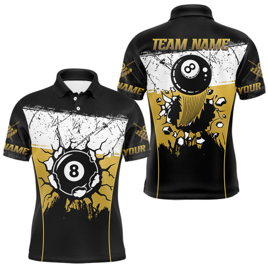 Maxcorners Personalized Yellow Funny Break 8 Ball Grunge Billiard Shirt For Men Custom Pool Team Jersey LM1203
