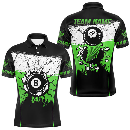 Maxcorners Personalized Green Funny Break 8 Ball Grunge Billiard Shirt For Men Custom Pool Team Jersey LM1203