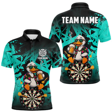 Maxcorners Personalized Turquoise Funny Duck Beer Darts Shirts For Men Custom Darts Team Jersey, Darts Gift LM0410