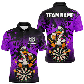 Maxcorners Personalized Purple Funny Duck Beer Darts Shirts For Men Custom Darts Team Jersey, Darts Gift LM0410