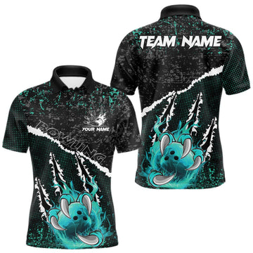 Maxcorners Black and Teal Flaming Claw Bowling Shirts for Men Custom Bowling League Team Jerseys LM2709