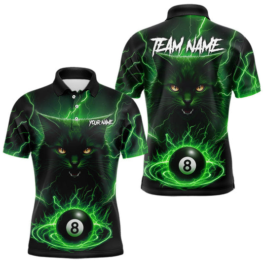 Maxcorners Green 8 Ball Thunder Lightning Cat Billiard Shirt For Men Custom Pool Team Jersey Polo & 1/4 Zip