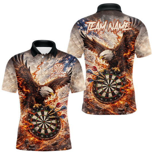 Maxcorners Personalized Grunge Fire Eagle Darts Shirt For Men, Patriotic Darts Jersey Team Polo & 1/4 Zip