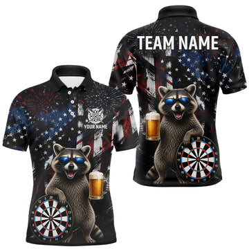 Maxcorners Funny Raccoon Grunge American Flag Darts Shirt For Men