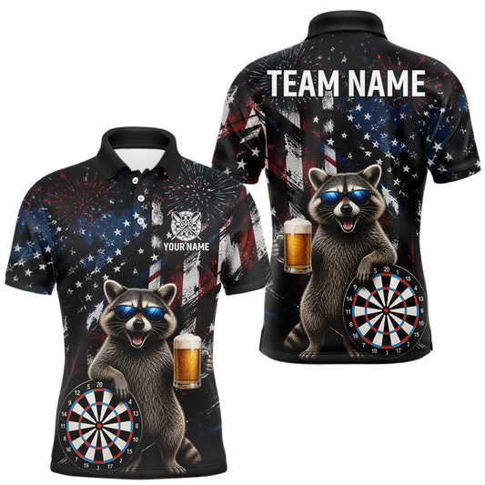 Maxcorners Funny Raccoon Grunge American Flag Darts Shirt For Men