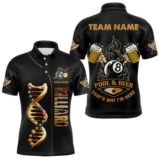 Maxcorners Funny DNA Billiard Shirt For Men Custom 8 Ball Pool & Beer That's Why I'M Here Team Jersey LM0210