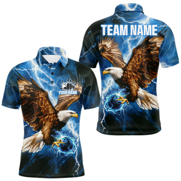 Maxcorners Blue Lightning Thunder Custom Eagle Bowling Shirts For Men Personalized Bowling League Team Jersey