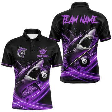 Maxcorners Black And Purple 8 Ball Shark Billiard League Shirt For Men Custom Pool Team Jersey Polo & 1/4 Zip