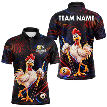 Maxcorners Funny Neon Chicken 8 Ball & 9 Ball Billiard Shirt For Men Custom Pool Team Jersey Polo & 1/4 Zip