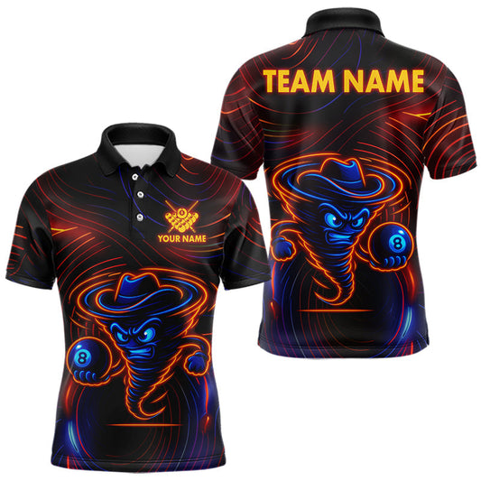 Maxcorners Funny Neon Tornado 8 Ball Billiard Shirt For Men Custom Pool Team Jersey Polo & 1/4 Zip