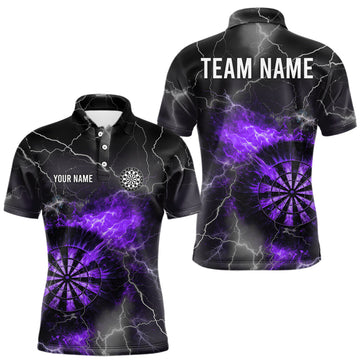 Maxcorners Custom Lightning Flame Purple Dart Shirt For Men, Darts Jersey Pocket Option