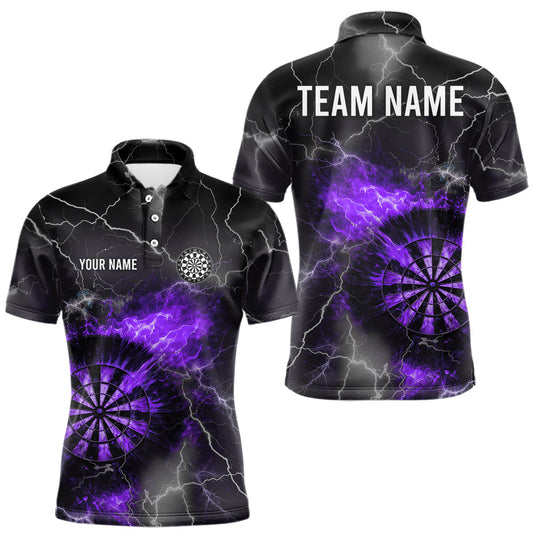 Maxcorners Custom Lightning Flame Purple Dart Shirt For Men, Darts Jersey Pocket Option