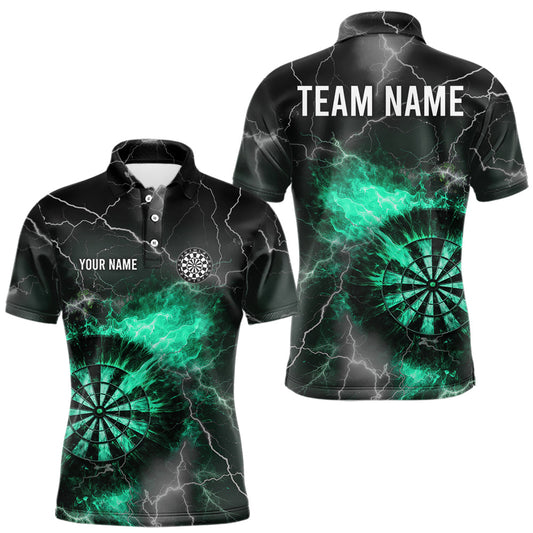 Maxcorners Custom Turquoise Flame Lightning Darts Shirt With Pocket Option For Men