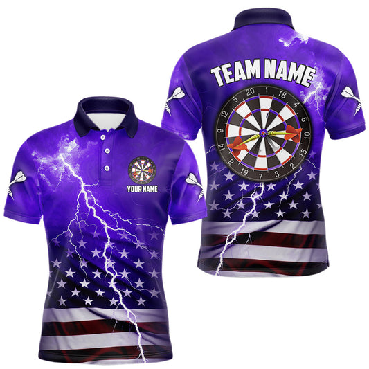 Maxcorners Purple Lightning US Flag Dart Shirt For Men Custom Dart Jersey Pocket Option